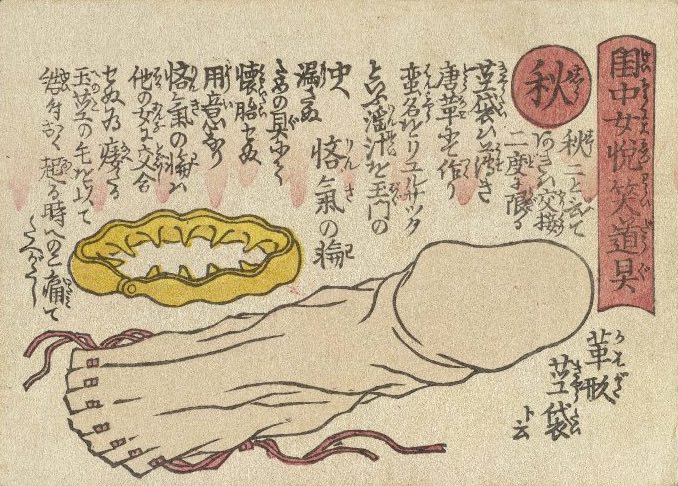 江戸時代のコンドーム 茎袋（読み：きょうたい、『閨中女悦笑道具』より）の拡大画像