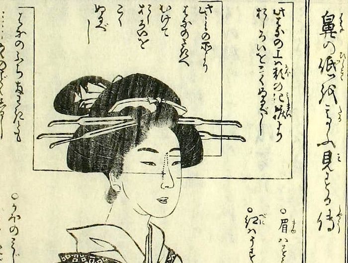 江戸時代のメイクテクニック「低い鼻を高く見せる」（『都風俗化粧伝』より）フォーカス