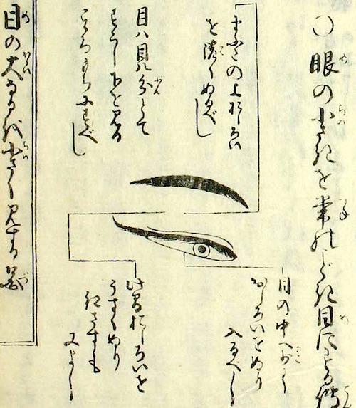 江戸時代のメイクテクニック「目の大きいのを小さく見せる」（『都風俗化粧伝』より）フォーカス