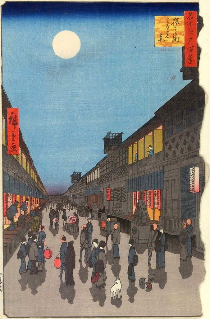 『名所江戸百景』「猿わか町よるの景」（歌川広重 画）の拡大画像