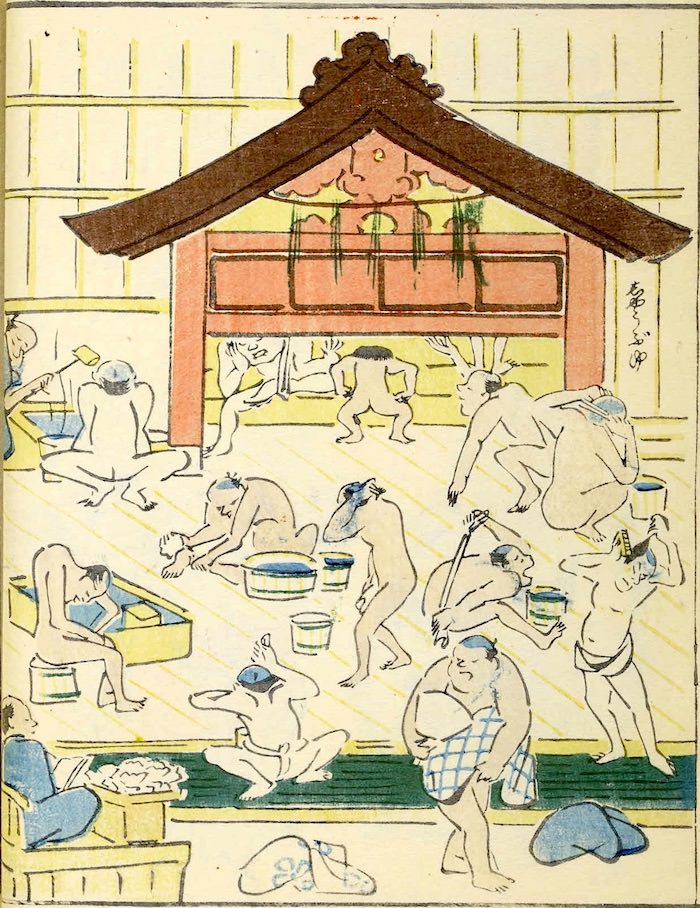 『蕙斎略画苑』にある銭湯の様子（1808年、北尾政美 画）の拡大画像