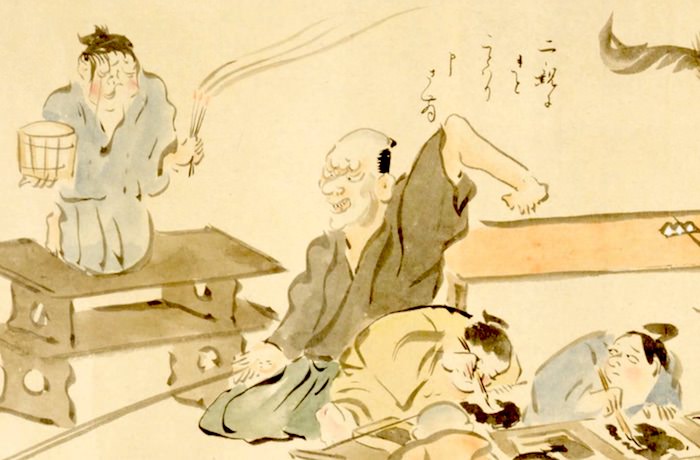 『近世職人尽絵詞』にある寺子屋で叱られる子供（1805年、北尾政美 画）