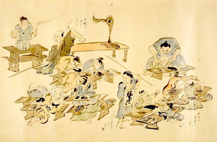 『近世職人尽絵詞』にある寺子屋の様子（1805年、北尾政美 画）
