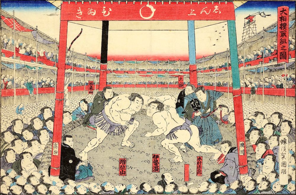 江戸時代の相撲（『大相撲取組之図』（歌川国明 画））の拡大画像