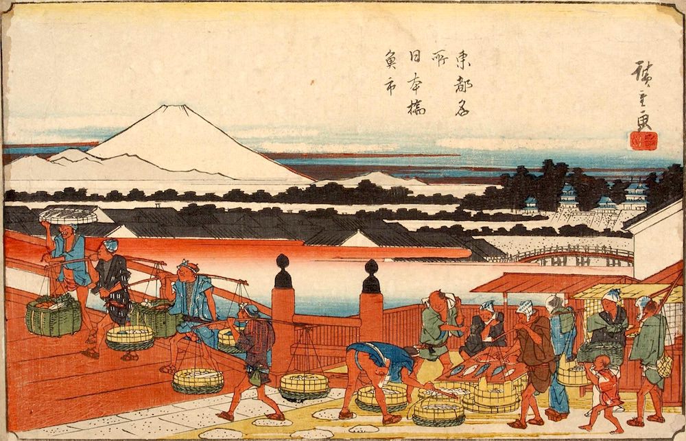 『東都名所　日本橋魚市』（歌川広重 画）の拡大画像