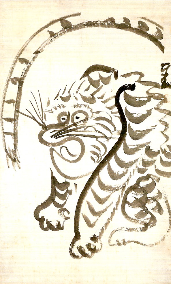 江戸時代の愛嬌のある虎（『虎図』 仙厓義梵 画）の拡大画像