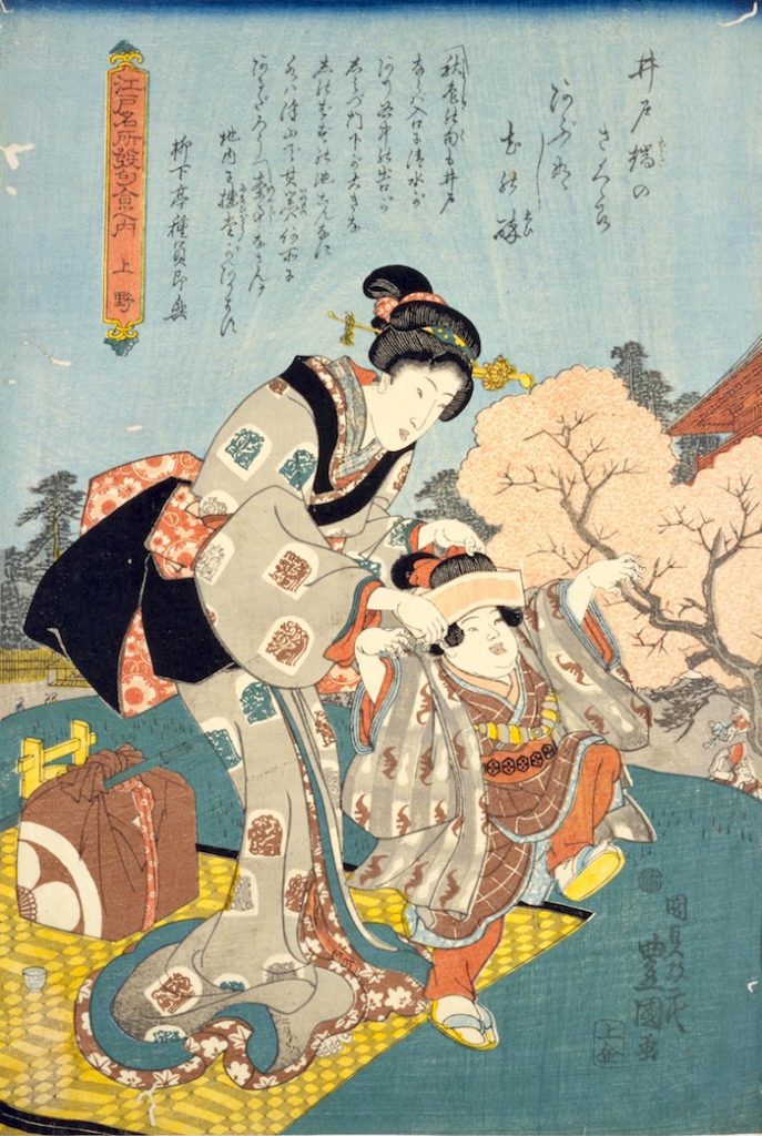 江戸時代の上野の花見（『江戸名所発句合之内　上野』二代歌川豊国 画）の拡大画像