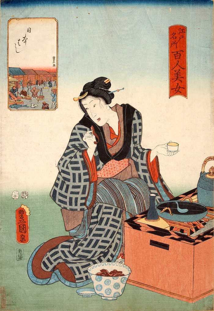 『江戸名所百人美女』「日本はし」（歌川豊国 画）の拡大画像