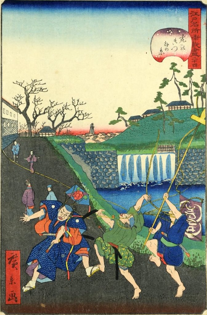 「廿九　虎の御門外の景」（1859年）（『江戸名所道戯尽』より、歌川広景 画）の拡大画像