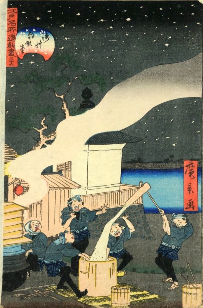 「三十六　浅草駒形堂」（1859年）（『江戸名所道戯尽』より、歌川広景 画）の拡大画像