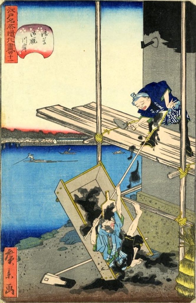 「四十一　浅草御厩川岸」（1860年）（『江戸名所道戯尽』より、歌川広景 画）の拡大画像