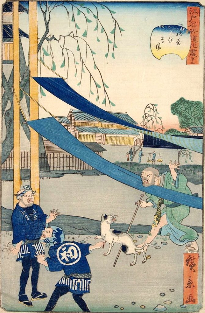 「四十二　初音の馬場」（1860年）（『江戸名所道戯尽』より、歌川広景 画）の拡大画像