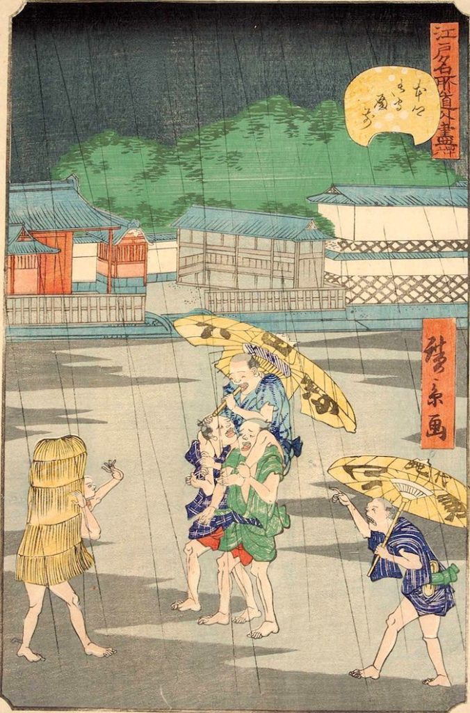 「四十六　本郷御守殿前」（1861年）（『江戸名所道戯尽』より、歌川広景 画）の拡大画像