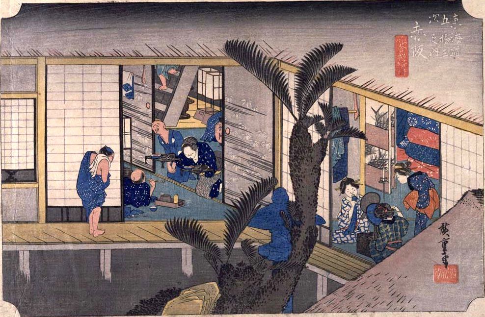 宿屋の私娼・飯盛女（めしもりおんな）（『東海道五十三次』「赤坂」歌川広重 画）の拡大画像