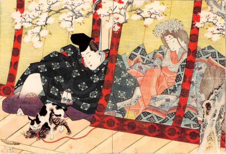 『源氏物語』の女三の宮のシーンを春画にした作品（『吾妻源氏』より　歌川国貞 画）の拡大画像