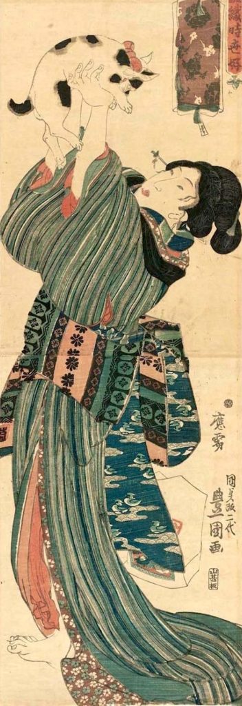 猫と美女の浮世絵（歌川豊国 画）