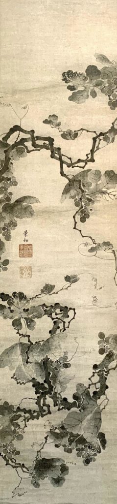 『葡萄図（ぶどうず）』（伊藤若冲 画）の拡大画像