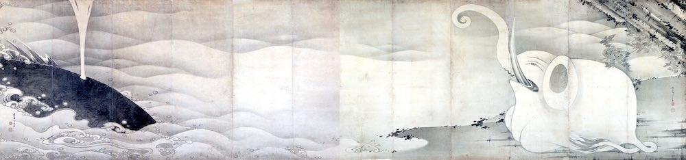 『象と鯨図屏風』（伊藤若冲 画）の拡大画像