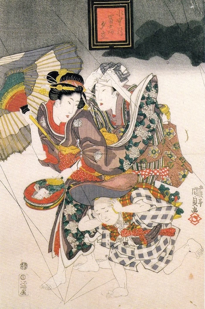 『水無月富士の夕立』（部分/歌川国貞 画）の拡大画像