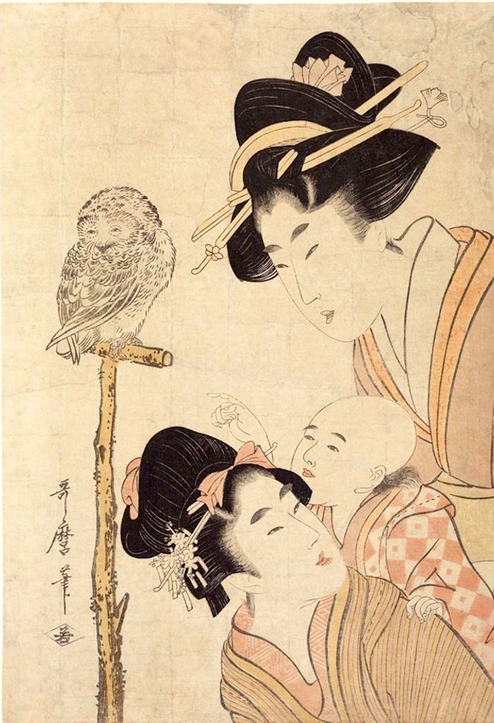 「美人と梟」（喜多川歌麿 画）の拡大画像