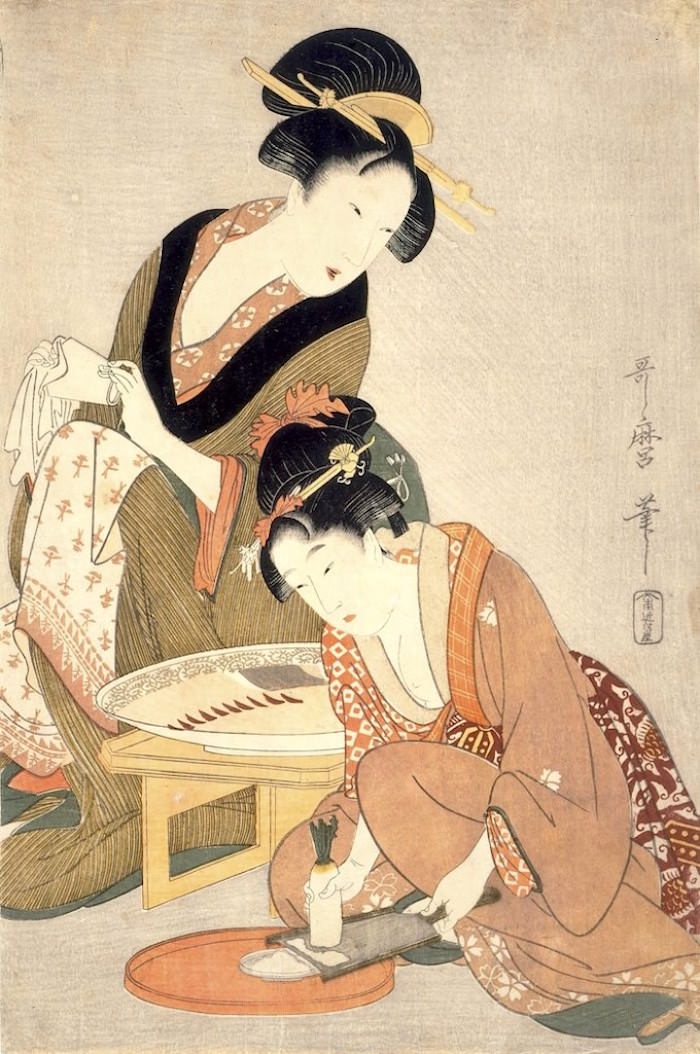「料理をする母娘」（喜多川歌麿 画）の拡大画像